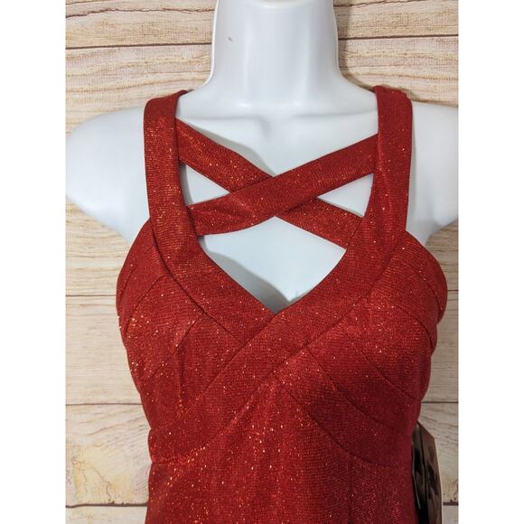 Honey & Rosie- NWT Red Shimmer Halter Cut Semi/Formal Dress -XS - Picture 4 of 8